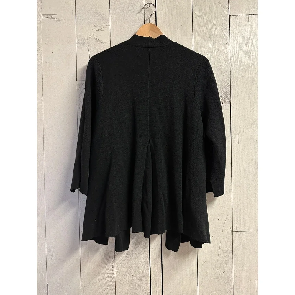 EILEEN FISHER Black Silk Cotton Cardigan Sweater Knit Open Front Women's‎ Medium